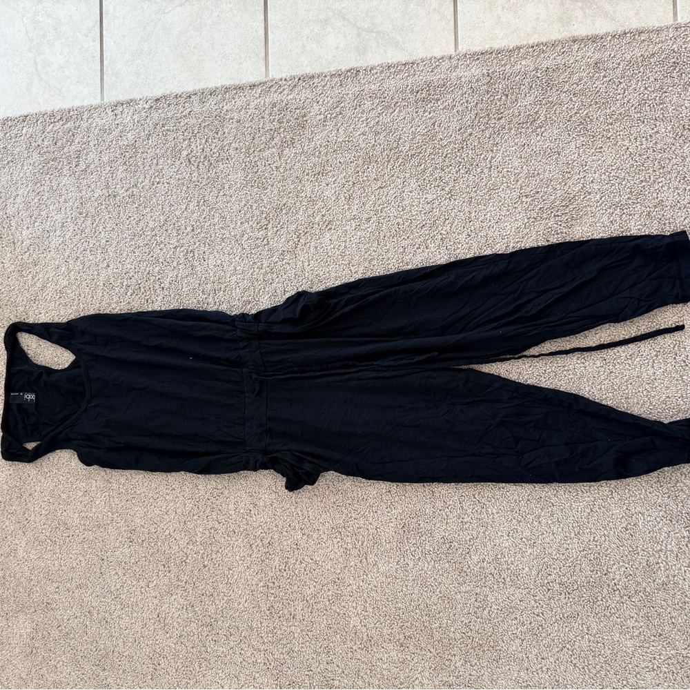 bobi Black Sleeveless Tie-Waist Jumpsuit